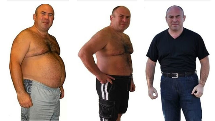 Показано снижение веса Цаленчука после применения методики быстрого похудения.